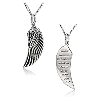 Shields of Strength Stainless Steel Mini Angel Wing Necklace Inscribed with Psalm 91:11 Bible Verse Pendant Chain Teen Girls Christian Jewelry Gifts
