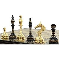 Royal Chess Mall Soviet-Inspired Complete Metal Chess Set, Chess Set with Board, Brass, Black and Gold, 14-in by 14-in, Luxury Case, Chess Set with 3.75-in King, Chess Pieces Included
