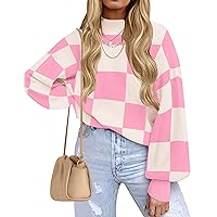 ZESICA Women's 2023 Fall Fashion Turtleneck Long Sleeve Striped Ribbed Knit Loose Pullover Sweater Tops