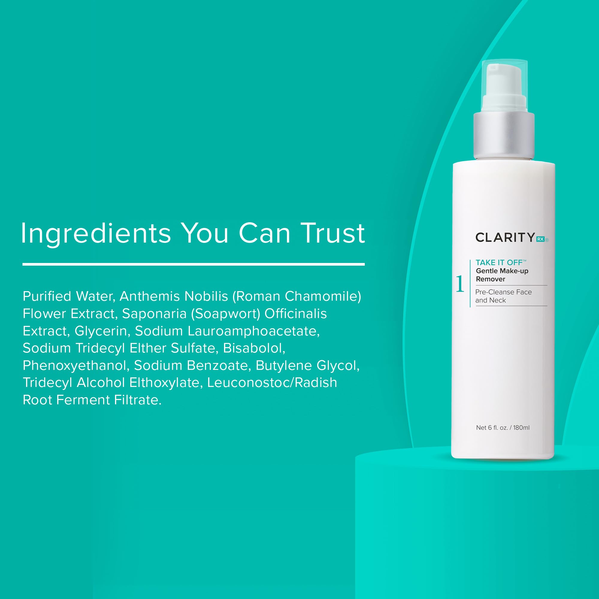 ClarityRx Take It Off Gentle Face & Eye Makeup Remover, Natural Plant-Based Calming Facial Cleanser with Antioxidants for All Skin Types