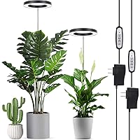 LORDEM Plant Grow Light, Full Spectrum Plant Light for Indoor Plants, Brightness Adjustable LED Growing Lamp with Auto On/Off Timer 4H/8H/12H, Height Adjustable, 2 Packs of Black
