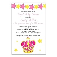 30 Invitations Princess Pink Yellow Stars and Crown Invite Baby Girl Shower Sprinkle or Birthday Party Personalized Cards + 30 White Envelopes