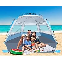 Beach Tent Instant Pop up Sun Shade Shelter for 4-6 Person with UV Protection，Extended Floor，3 Mesh Roll Up Windows with Carry Bag, Sandbags, Stakes(Sky Blue)