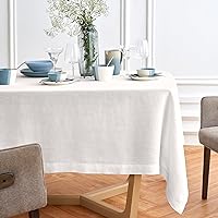 Solino Home Linen Tablecloth 70 x 126 Inch – 100% Pure Linen Prewashed White Tablecloth – Prewashed Dining Tablecloth – Sonoma