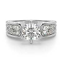 Riya Gems 4 Carat Round Diamond Moissanite Engagement Ring Wedding Ring Eternity Band Vintage Solitaire Halo Hidden Prong Setting Silver Jewelry Anniversary Promise Ring Gift
