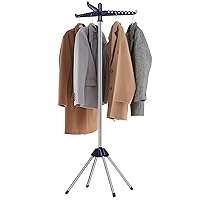SONGMICS Clothes Drying Rack, 59-Inch High Folding Laundry Drying Rack with 3 Rotatable Arms for Hangers, 4 Legs, Stainless Steel, for 27 Pieces of Clothes, Blue and Silver ULLR510Q01