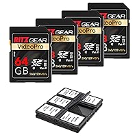 Ritz Gear Extreme Performance Video Pro 64GB 4K 8K Ultra HD SDXC U3 V60 A1 Memory Card 4-Pack (Read 265mb/s 120mb/s Write)