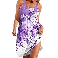 Summer Dresses for Women 2024 Beach Floral Tshirt Sundresses Casual Boho Swing Tank Dress Swinsuit Bikini Cover Ups