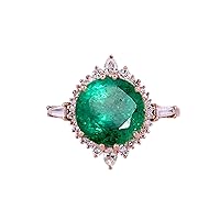 Natural Emerald Gemstone Diamond Ring,Taper Cut Diamond Halo Wedding Ring, 14 k Gold Diamond Ring
