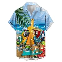 Mens Funny Hawaiian Shirts Short Sleeve Button Down Loose Fit Holiday Parrot Hawaiian Aloha Shirts S-5XL