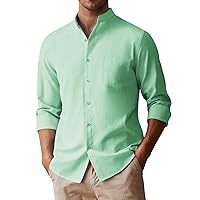 COOFANDY Men's Long Sleeve Oxford Shirt Band Collar Button Down Shirts Summer Beach Shirt