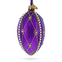 Pearls On Purple Guilloche Glass Egg Christmas Ornament 4 Inches