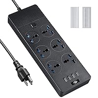 Universal Power Strip, Jumpso 6ft Extension Cord with Multiple Outlets, 110-240v, 3000w Power Strip with USB Ports European Travel Plug Adapter Wall Mount Power Strip for Home Office Cruise, Black