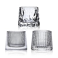Flat bottom Crystal Whiskey Glasses, Premium 5OZ Scotch Glasses Set of 3, Old Fashioned Thick Weighted Bottom Rocks Glasses for Drinking Bourbon, Cocktails, Cognac, Rum