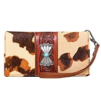 Montana West Womens Leather Wallet Clutch Western Tooled Studded w Hair (Coffee Sugar Scull)