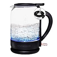 OVENTE Electric Glass Kettle 1.5 Liter 1500W Instant Hot Water Boiler Heater with ProntoFill Tech, Boil-Dry Protection, Automatic Shut Off, Fast Boiling for Tea & Coffee, Black KG516B