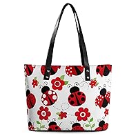 Womens Handbag Flowers Red And Ladybug And Ladybird Leather Tote Bag Top Handle Satchel Bags For Lady