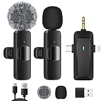 Wireless Lavalier Microphone for iPhone - Android Phone/Camera/Computer/Laptop, Professional Dual Lapel Mic with USB-C/3.5mm/USB Plug for Video Recording, Vlog, YouTube, TikTok