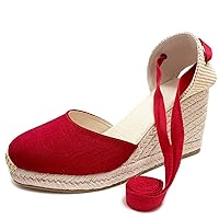 U-lite Women's Espadrille FLat Sandals Closed Toe Ankle Wrap,Classic Lace Up Summer Dressy Flat Shoes