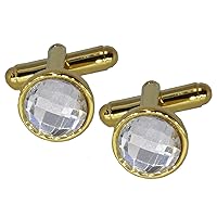 Small Clear Crystal & 9ct Gold Plate Mens Wedding Cuff links by CUFFLINKS DIRECT