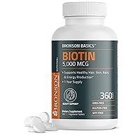 Biotin 5,000 MCG Supports Healthy Hair, Skin & Nails & Energy Production - High Potency Beauty Support - Non-GMO, 360 Vegetarian Tablets