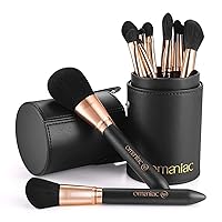 Makeup Brush Set Professional, 12 Pearlescent Wood Handle Makeup Brushes, Premium Cruelty-Free Synthetic Fiber Hair, Travel Make up Brushes Set with Case (Black).
