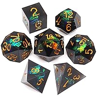 Haxtec DND Dice Set Black Sharp Edge Resin Dice with Dice Case Iridecent D&D Dice for RPG Dungeons and Dragons DND Gift-Black Galaxy
