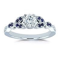 Kobelli Round Moissanite with Blue Sapphire Accents Leafy Engagement Ring 5/8 CTW 14k White Gold (DEF/VS, GH/I)