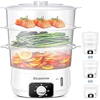 Electric Food Steamer for Cooking, 13.7QT Digital Vegetable Steamer 800W with 3 Tiers BPA Free Dishwasher Safe Lids and Stackable Baskets, Auto Shut-off, Boil Dry Protection (White)