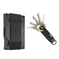 The Ridge Secure Essentials Bundle: Minimalist RFID-Blocking Slim Wallet with Cash Strap Gunmetal Titanium & Compact Key Organizer Set Aluminum Black