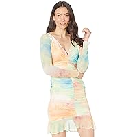 Sage Collective Women's Long Sleeve Tie Dye Ruched Mini Dress