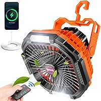 Odoland Portable Camping Fan with LED Light, 10400mAh Rechargeable Battery Operated Fan Lantern with Hook & Remote, USB Fan for Tent RV Hurricane Outages Emergency
