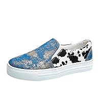 Womens Comfortable Fashion Casual Sneaker Ladies Fashion Canvas Color Matching Cow Pattern Comfortable Flat Sole Casual
