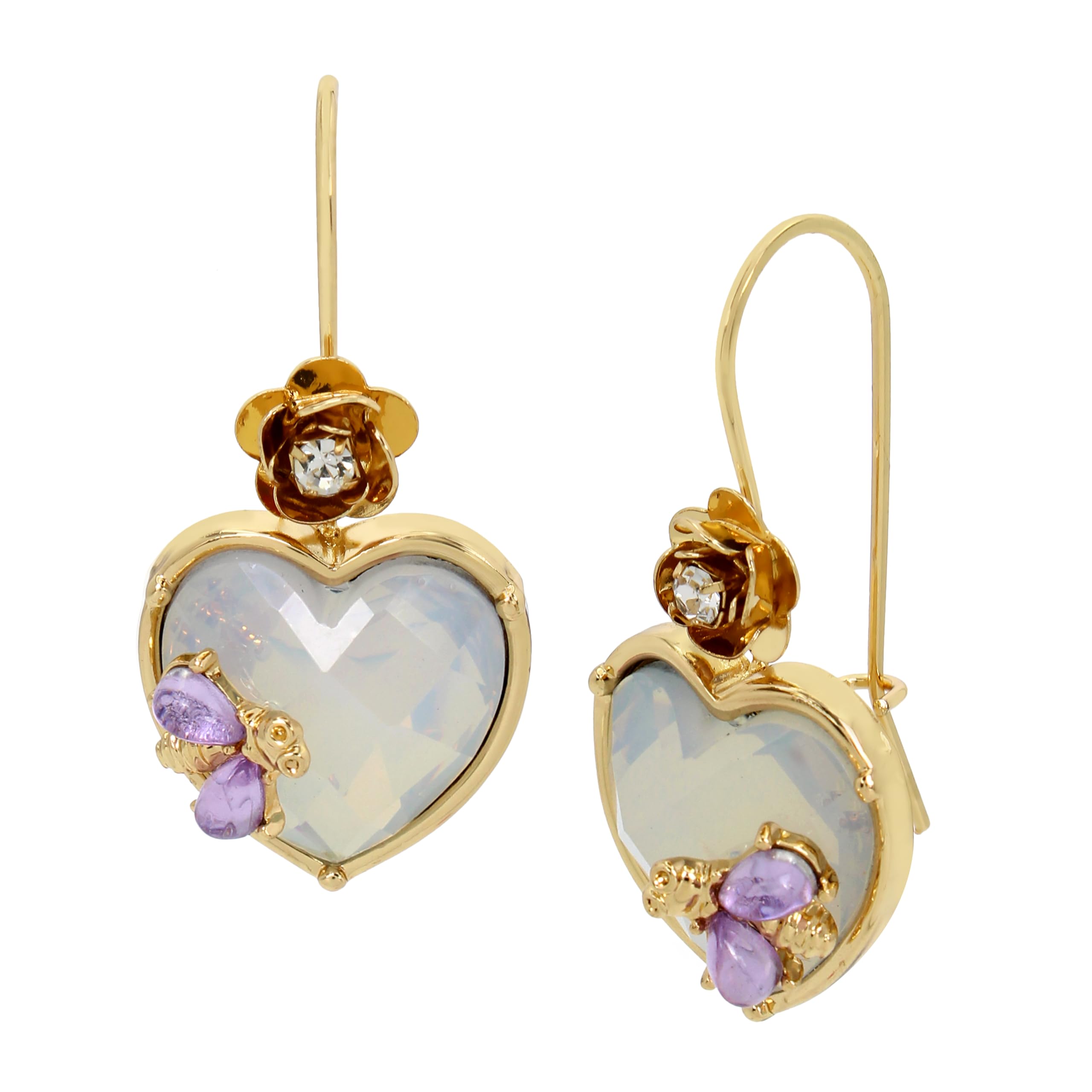 Betsey Johnson Womens Stone Heart Dangle Earrings