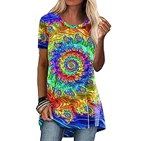 Women's V Neck Tshirt Summer Casual Beach Loose Round Neck Short Sleeves Printed T-Shirt Tops Vneck Tshirt, S-3XL