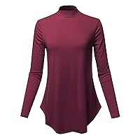 Women's Solid Long Sleeves Round Hem Mock Neck Top