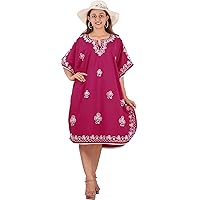 LA LEELA Women's Summer Loungewear Solid Casual Relaxed Caftan Mini Cover Up Evening Dresses for Women Plus Size