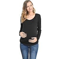 LaClef Women's Maternity Round Neck Long Sleeve Nursing Breastfeeding T-Shirts Top