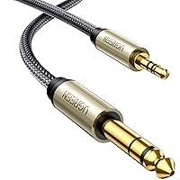 UGREEN 1/8 to 1/4 Stereo Cable 3.5mm TRS to 6.35mm Audio Cable Guitar to Aux Male Cord with Zinc Alloy Housing and Nylon Braid for Guitar, Laptop, Home Theater Devices, Speaker and Amplifiers 6.6FT