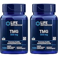 Life Extension TMG 500mg, 100 Liquid Veg Caps (Pack of 2) - Trimethylglycine (Glycine Betaine) Supplement - Gluten Free, Non-GMO, Vegetarian