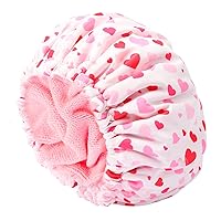 Shower Cap for Women Terry Lined Bath Cap Large Reusable Waterproof Elastic Band Pink Shower Caps for Long Thick Hair Soft Bath Shower Hair Caps