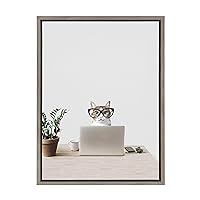 Kate and Laurel Sylvie I’m Cathy, I work in Accounting Framed Canvas Wall Art by The Creative Bunch Studio, 18x24 Gray, Fun Cat Office Art for Walls