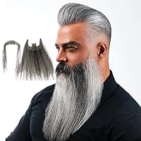Fake Beard Human Hair Full Hand Tied Facial Hair Black Goatee False Beards Lace Invisible Fake Face Mustache Black Mixed White Color for Entertainment Drama Party Movie Makeup Halloween
