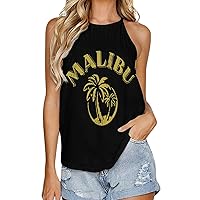 Malibu Coconut Tree Women's Tank Top Sleeveless Crewneck Shirts Loose Fit Blouses Tee Top
