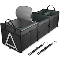 K KNODEL Sturdy Car Trunk Organizer with Premium Insulation Cooler Bag, Heavy Duty Collapsible for Car, SUV, Truck, or Van (3 Compartments, Black)