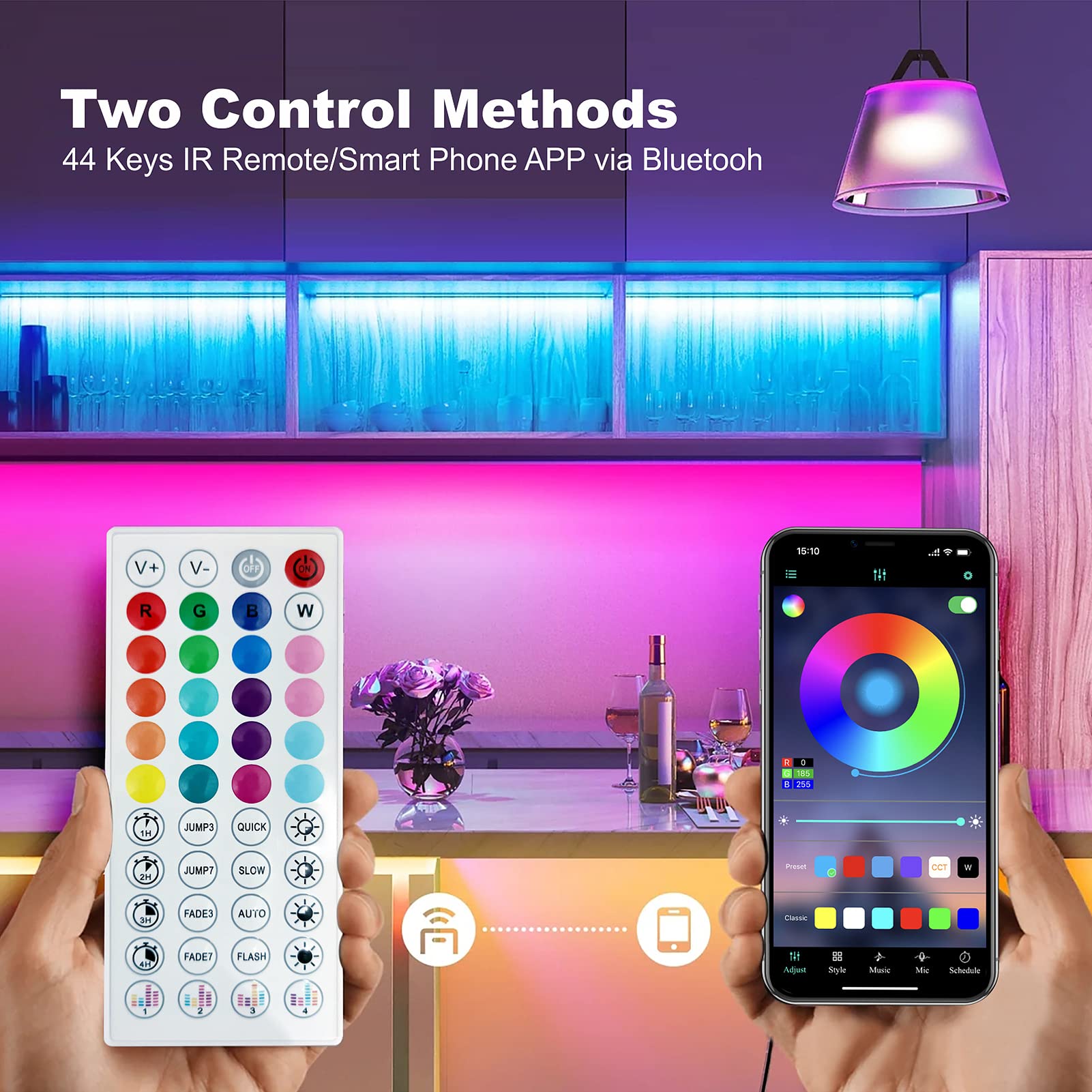 zyzykeji 32.8ft Led Lights for Bedroom, 5050 RGB Strip Music Sync Color Changing with Remote and App Control Strips, Room Home TV Party Decoration