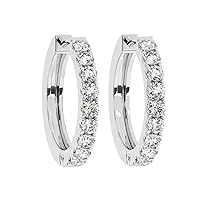 9K White Gold 100% Natural Round Brilliant Cut Diamonds Hoop Earrings | Jewelry Gifts for Women
