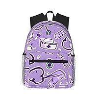 Nurse Pattern Purple Print Backpack For Women Men, Laptop Bookbag,Lightweight Casual Travel Daypack