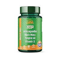 Ashwagandha Supplements | Xena Herbal Booster | Awesome Blend of Ashwagandha Root, Black Maca Root, Tongkat Ali and Vitamin D | 60 Vegetarian 500 mg. Capsules | Organic Dietary Supplement