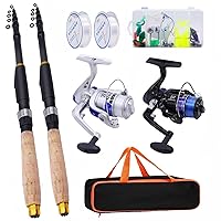 Fishing Rod and Reel Combo,2PCS 2.1M/6.89FT Collapsible Fishing Rod Set  with 2PCS Spinning Reels 2 Set of Lures Baits 2PCS 100m Lines and a Carrier
